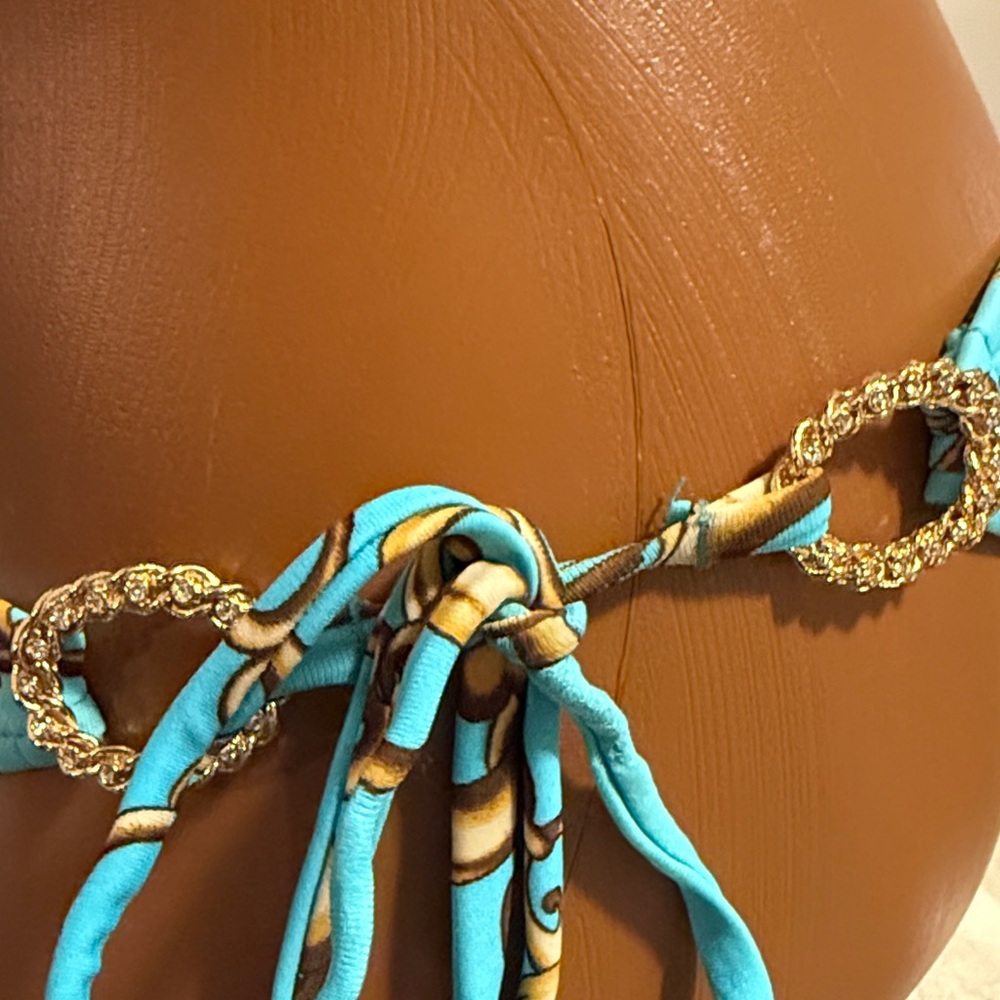 Beach Bunny Turquoise Chain-Print String Bikini - Picture 9 of 10